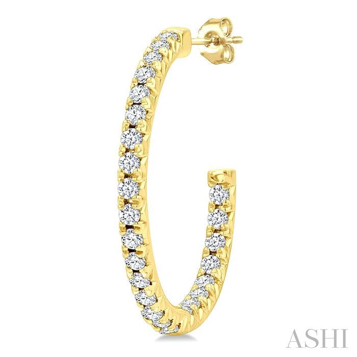1/3 Ctw French Pave Set Round Cut Diamond Fashion Half Hoop Earring in 14K Yellow Gold