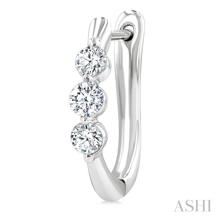 1/2 Ctw 3-Stone Round Cut Diamond Fashion Hoop Earring in 14K White Gold
