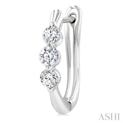 1/2 Ctw 3-Stone Round Cut Diamond Fashion Hoop Earring in 14K White Gold