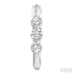 1/2 Ctw 3-Stone Round Cut Diamond Fashion Hoop Earring in 14K White Gold