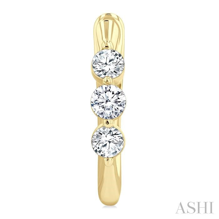 1/2 Ctw 3-Stone Round Cut Diamond Fashion Hoop Earring in 14K Yellow Gold