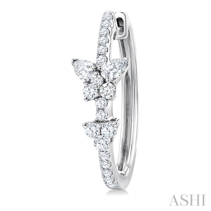 1 Ctw Butterfly Motif Round and Pear Cut Diamond Fashion Hoop Earrings in 14K White Gold