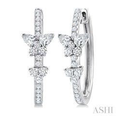 1 Ctw Butterfly Motif Round and Pear Cut Diamond Fashion Hoop Earrings in 14K White Gold