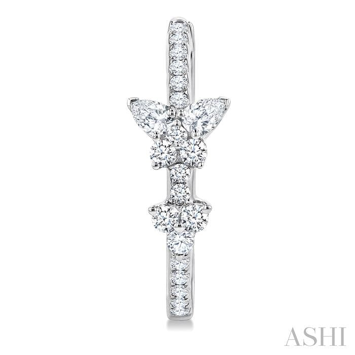 1 Ctw Butterfly Motif Round and Pear Cut Diamond Fashion Hoop Earrings in 14K White Gold