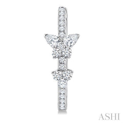 1 Ctw Butterfly Motif Round and Pear Cut Diamond Fashion Hoop Earrings in 14K White Gold