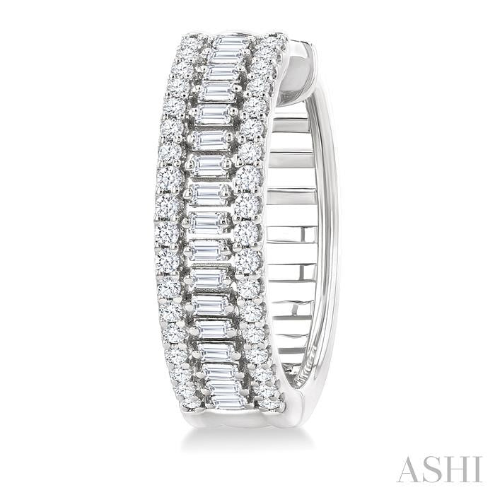 1 Ctw Baguette and Round Cut Diamond Fashion Huggies in 14K White Gold