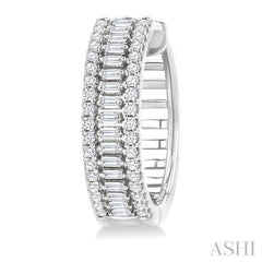 1 Ctw Baguette and Round Cut Diamond Fashion Huggies in 14K White Gold