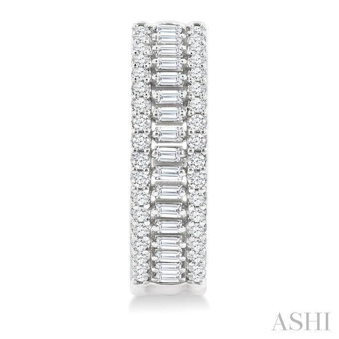 1 Ctw Baguette and Round Cut Diamond Fashion Huggies in 14K White Gold