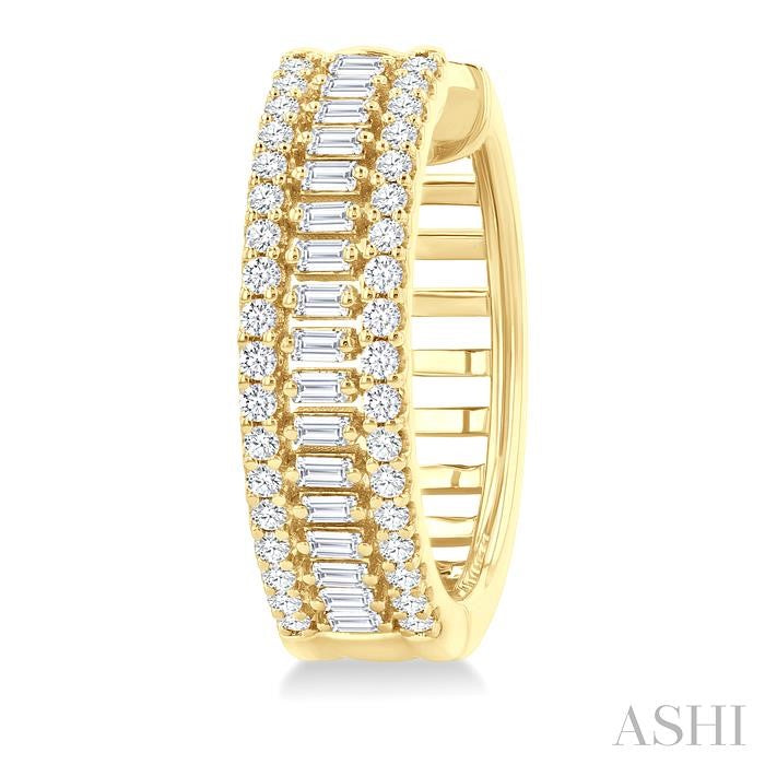 1 Ctw Baguette and Round Cut Diamond Fashion Huggies in 14K Yellow Gold