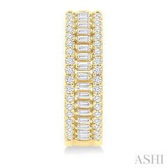1 Ctw Baguette and Round Cut Diamond Fashion Huggies in 14K Yellow Gold