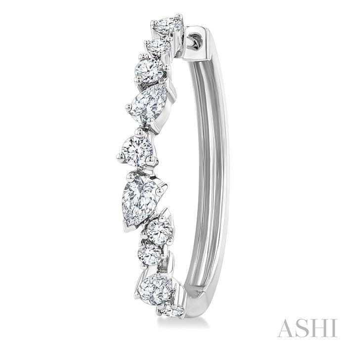 3/4 Ctw Round & Pear Diamond Cut Scatter Fashion Hoop Earrings in 14K White Gold