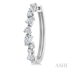 3/4 Ctw Round & Pear Diamond Cut Scatter Fashion Hoop Earrings in 14K White Gold