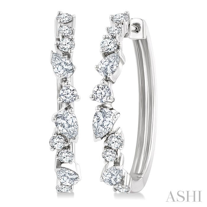 3/4 Ctw Round & Pear Diamond Cut Scatter Fashion Hoop Earrings in 14K White Gold