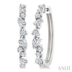 3/4 Ctw Round & Pear Diamond Cut Scatter Fashion Hoop Earrings in 14K White Gold