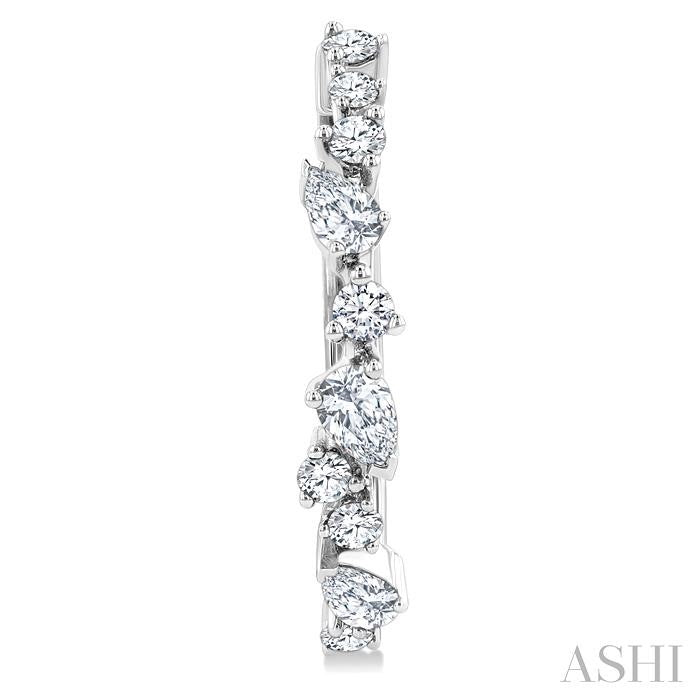 3/4 Ctw Round & Pear Diamond Cut Scatter Fashion Hoop Earrings in 14K White Gold