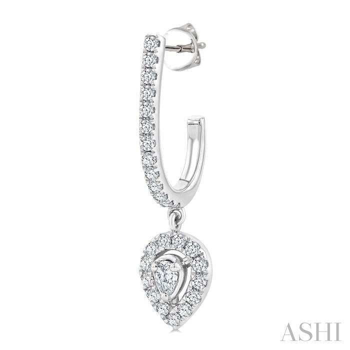 1/2 Ctw Pear and Round Cut Diamond Fashion Half Hoop Earrings in 14K White Gold