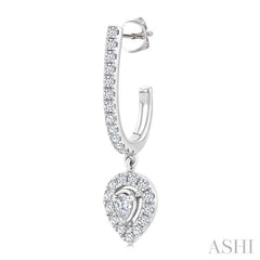 1/2 Ctw Pear and Round Cut Diamond Fashion Half Hoop Earrings in 14K White Gold