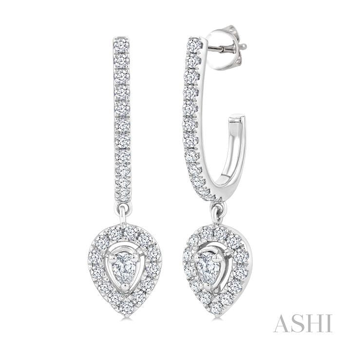 1/2 Ctw Pear and Round Cut Diamond Fashion Half Hoop Earrings in 14K White Gold