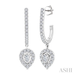 1/2 Ctw Pear and Round Cut Diamond Fashion Half Hoop Earrings in 14K White Gold