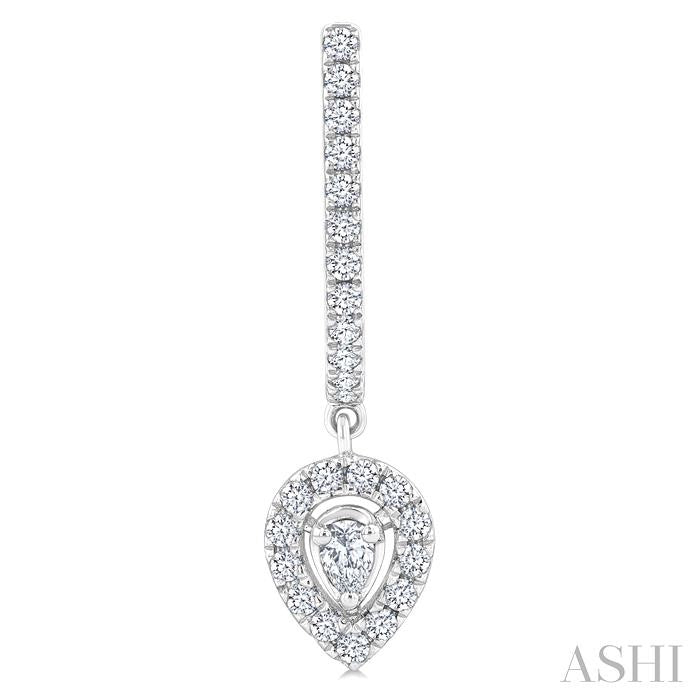 1/2 Ctw Pear and Round Cut Diamond Fashion Half Hoop Earrings in 14K White Gold