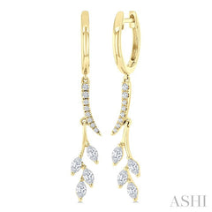 1/2 Ctw Marquise and Round Cut Diamond Leaf Dangler Hoop Earrings in 14K Yellow Gold