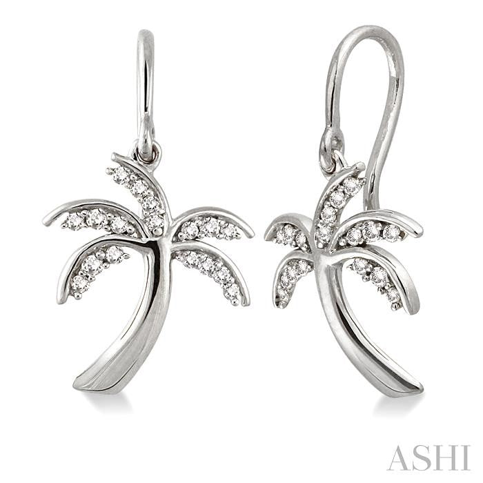 1/4 Ctw Palm Tree Round Cut Diamond Earrings in 10K White Gold