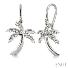 1/4 Ctw Palm Tree Round Cut Diamond Earrings in 10K White Gold