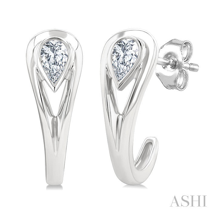 1/3 Ctw Pear Cut Diamond Half Hoop Fashion Earrings in 14K White Gold
