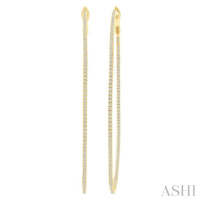 1 1/2 Ctw Inside & Outside Round Cut Diamond Hoop Earring in 14K Yellow Gold