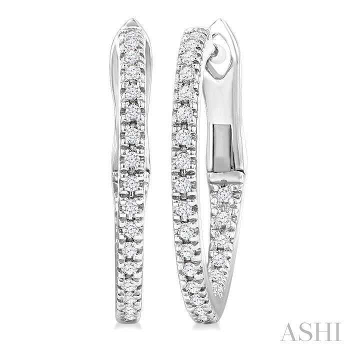 1/6 Ctw Inside & Outside Round Cut Diamond Hoop Earring in 10K White Gold