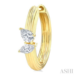 3/8 Ctw Marquise and Pear Cut Diamond Ribbed Hoop Fashion Earrings in 14K Yellow Gold