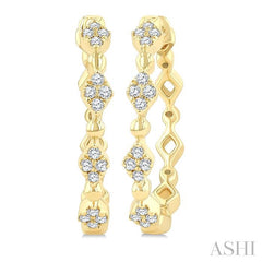 1/6 Ctw Kite Shape Motif and Ball Bead Link Round Cut Diamond Fashion Hoop Earring in 10K Yellow Gold