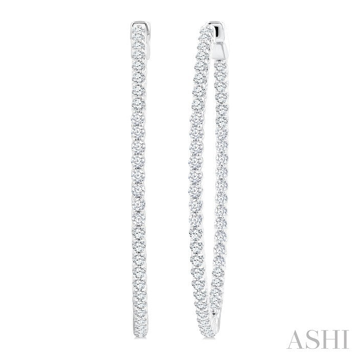 2 Ctw Inside & Outside Round Cut Diamond Hoop Earrings in 14K White Gold