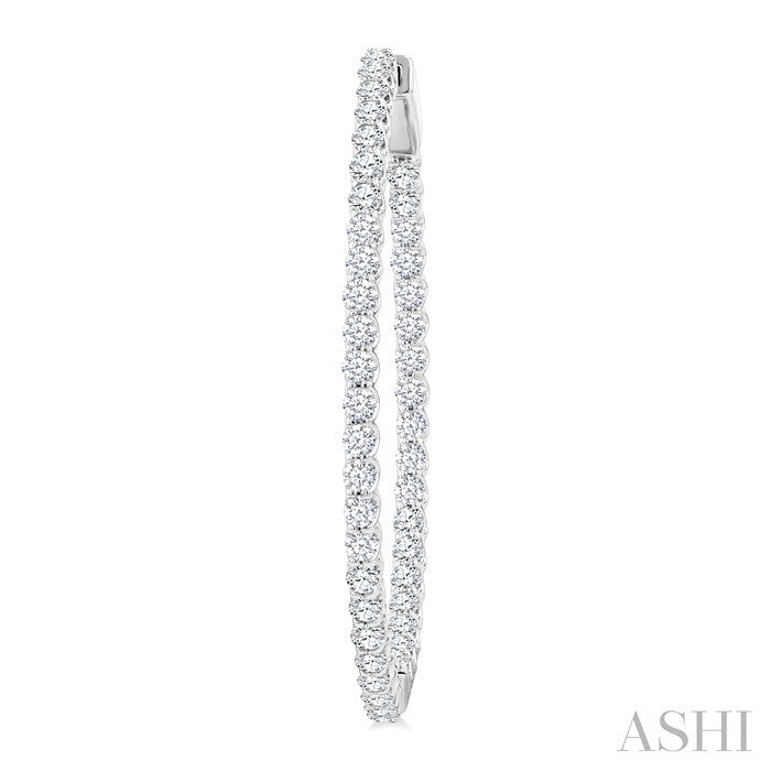3 Ctw Inside & Outside Round Cut Diamond Hoop Earrings in 14K White Gold