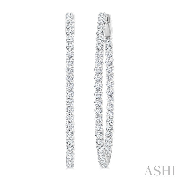 3 Ctw Inside & Outside Round Cut Diamond Hoop Earrings in 14K White Gold