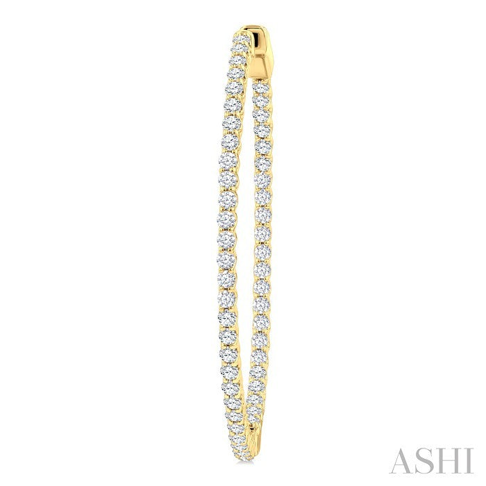2 Ctw Inside & Outside Round Cut Diamond Hoop Earrings in 14K Yellow Gold