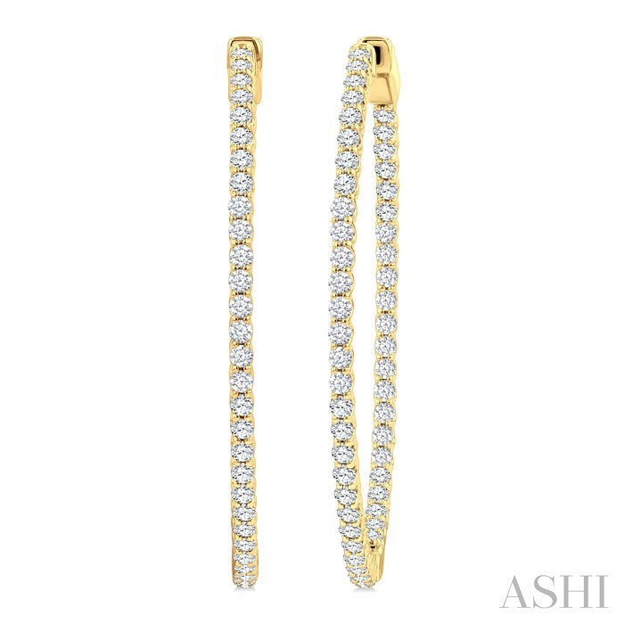 2 Ctw Inside & Outside Round Cut Diamond Hoop Earrings in 14K Yellow Gold