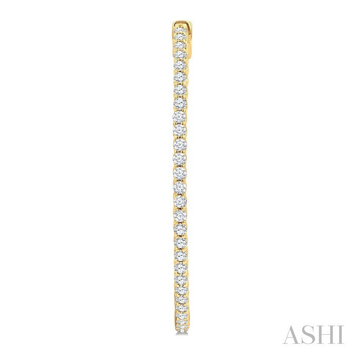 2 Ctw Inside & Outside Round Cut Diamond Hoop Earrings in 14K Yellow Gold
