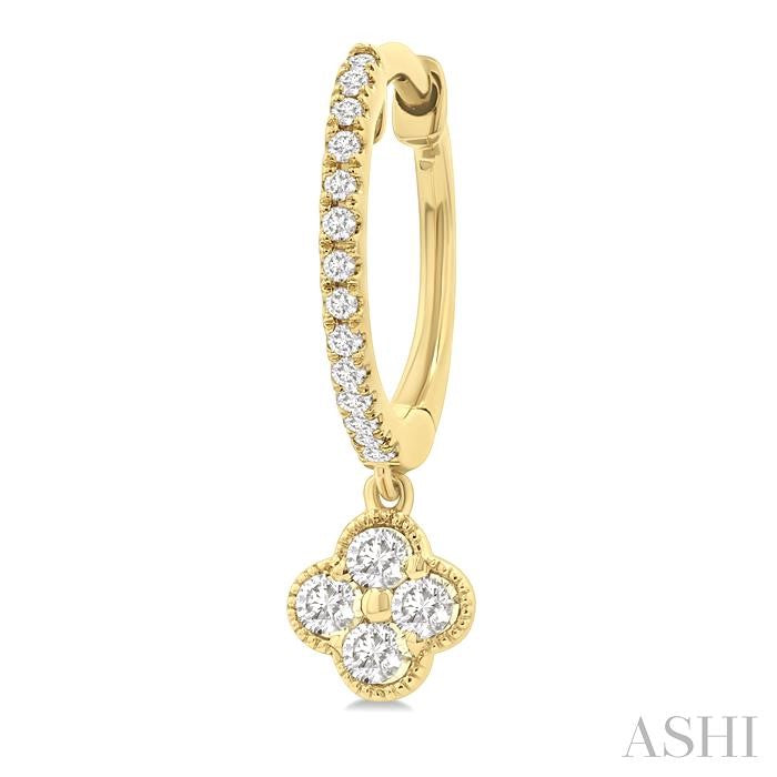 1/3 Ctw Clover Round Cut Diamond Huggie Fashion Earrings in 14K Yellow Gold