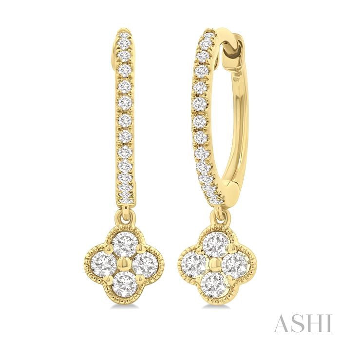 1/3 Ctw Clover Round Cut Diamond Huggie Fashion Earrings in 14K Yellow Gold