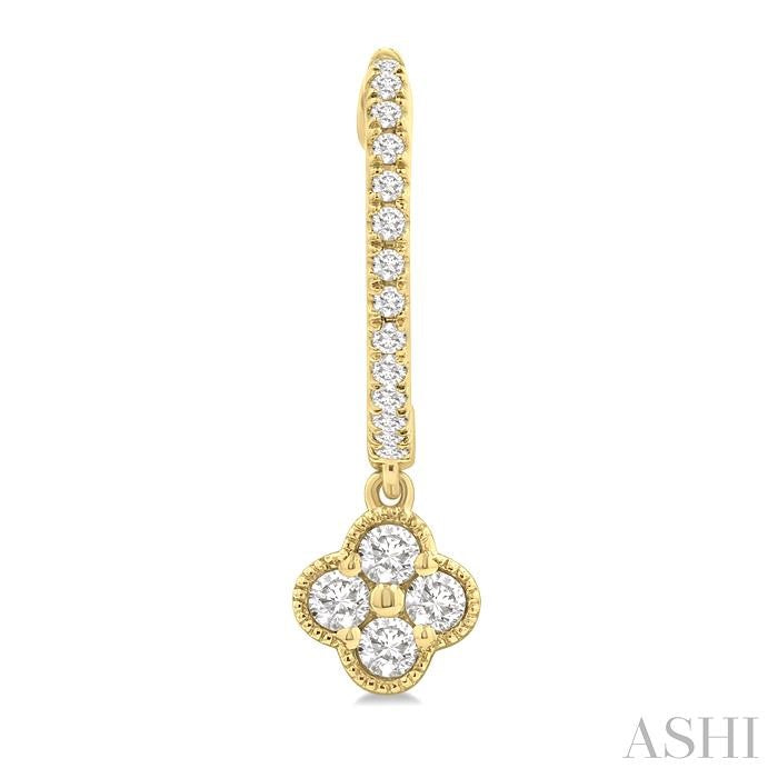 1/3 Ctw Clover Round Cut Diamond Huggie Fashion Earrings in 14K Yellow Gold