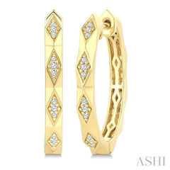 1/10 Ctw 3-D Geometric Shape Round Cut Diamond Fashion Hoop Earring in 10K Yellow Gold