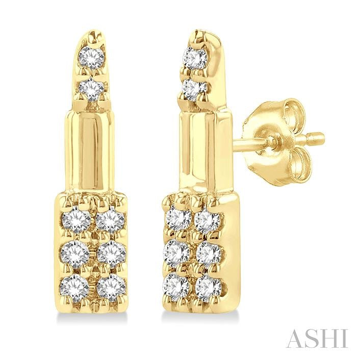 1/20 Ctw Petite Lipstick Round Cut Diamond Fashion Stud Earring in 10K Yellow Gold