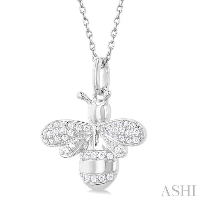 1/6 Ctw Petite Bumble Bee Round Cut Diamond Fashion Pendant With Chain in 10K White Gold