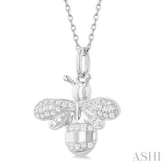 1/6 Ctw Petite Bumble Bee Round Cut Diamond Fashion Pendant With Chain in 10K White Gold