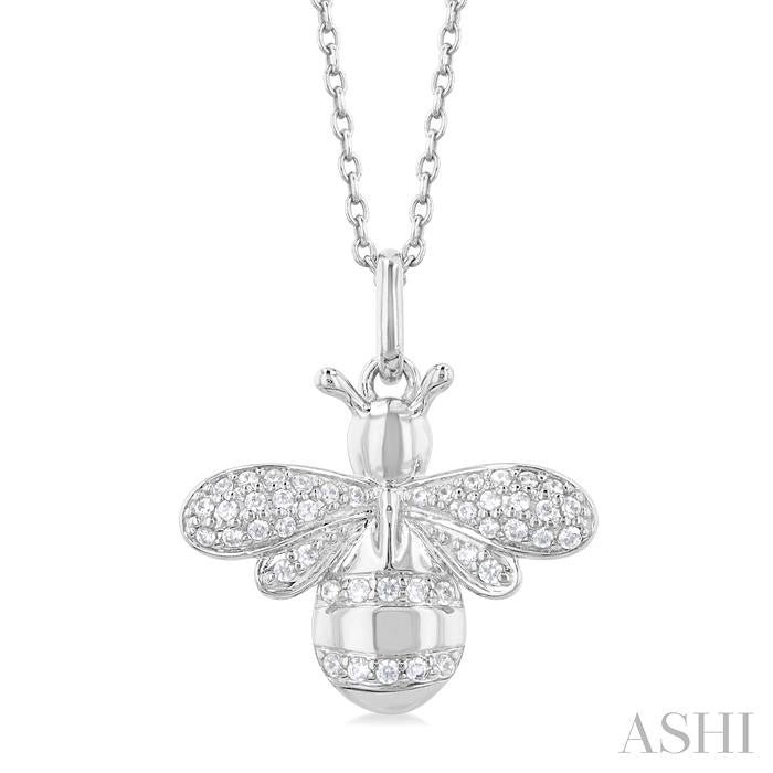 1/6 Ctw Petite Bumble Bee Round Cut Diamond Fashion Pendant With Chain in 10K White Gold