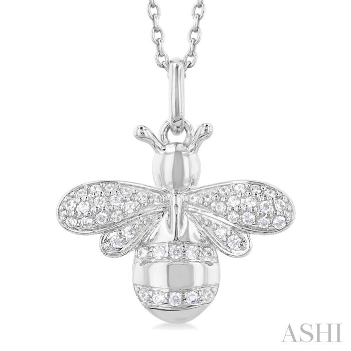 1/6 Ctw Petite Bumble Bee Round Cut Diamond Fashion Pendant With Chain in 10K White Gold