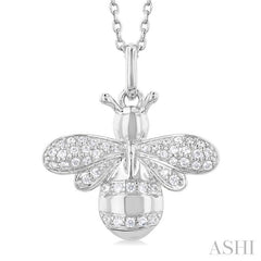 1/6 Ctw Petite Bumble Bee Round Cut Diamond Fashion Pendant With Chain in 10K White Gold