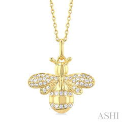 1/6 Ctw Petite Bumble Bee Round Cut Diamond Fashion Pendant With Chain in 10K Yellow Gold
