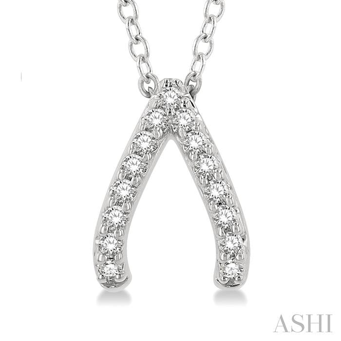 1/8 Ctw Wishbone Round Cut Diamond Petite Fashion Pendant With Chain in 10K White Gold